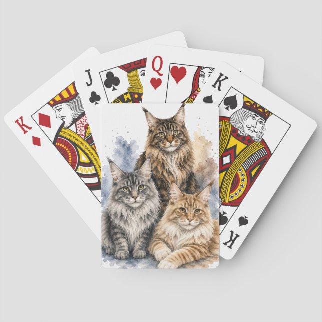 Cartes à jouer aquarelle chat Maine Coon (dos)