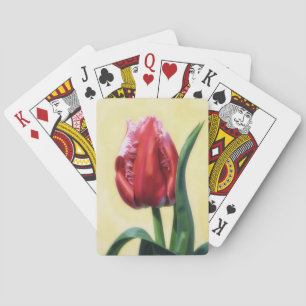 Cartes à jouer avec art de tulipe rose-rouge