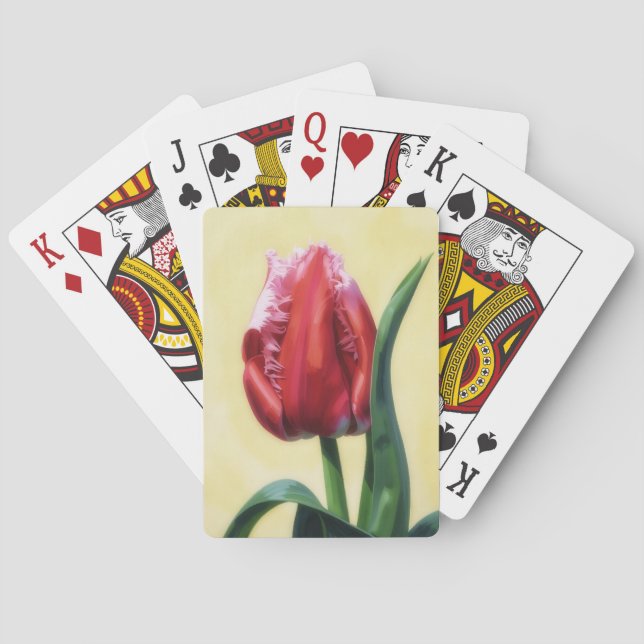 Cartes à jouer avec art de tulipe rose-rouge (dos)