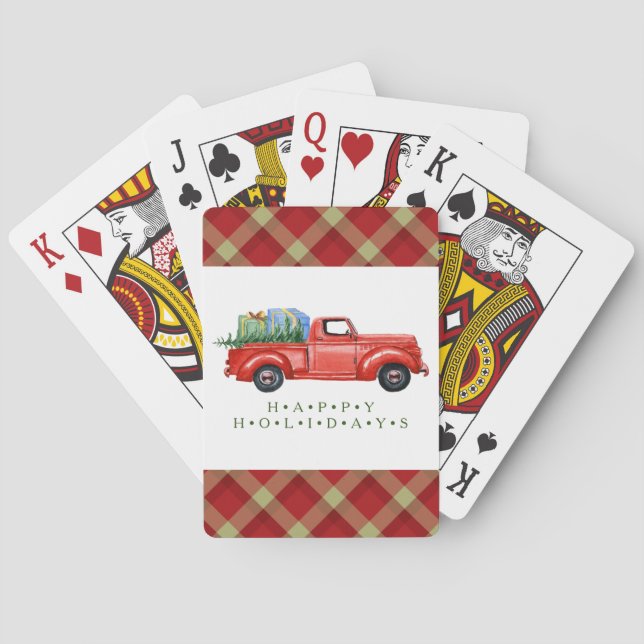 Cartes à jouer avec camionnette rouge et arbre (dos)