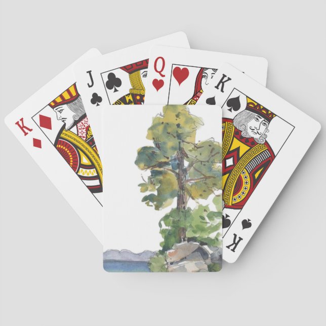 Cartes à jouer avec design de lac à l'aquarelle (dos)