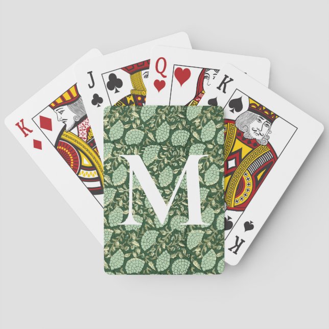 Cartes à jouer avec impression de bloc floral vert (dos)