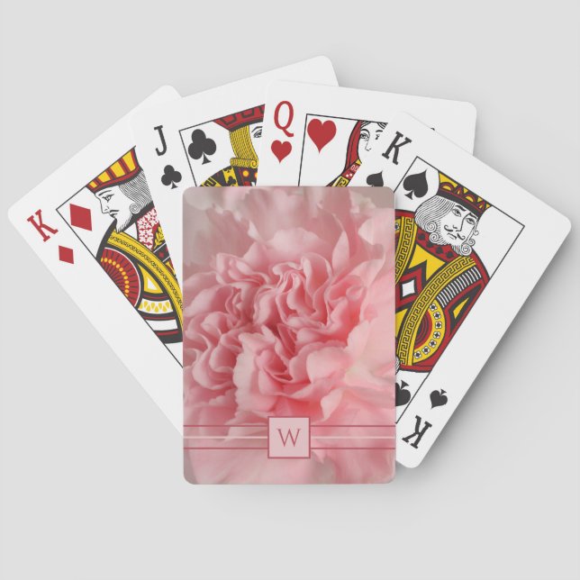 Cartes à jouer avec initiales d'œillet rose joli (dos)