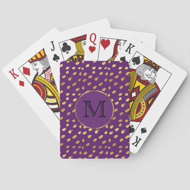 Cartes à jouer avec monogramme violet et or (dos)
