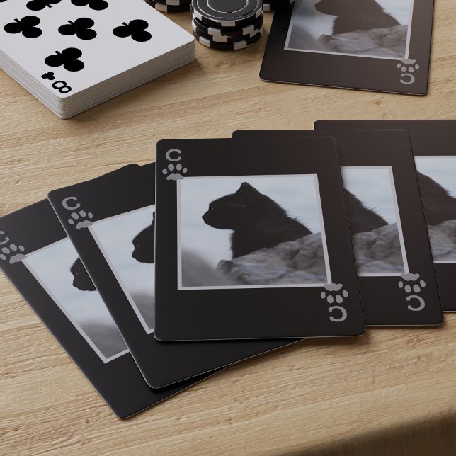 Cartes à jouer avec photo de chat noir et empreint (Créateur téléchargé)