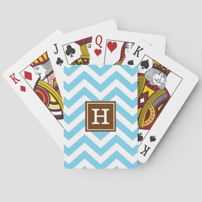 Cartes à jouer bleu Chevron Monogramme (dos)