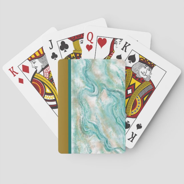 Cartes à jouer cadeau en marbre vert (dos)