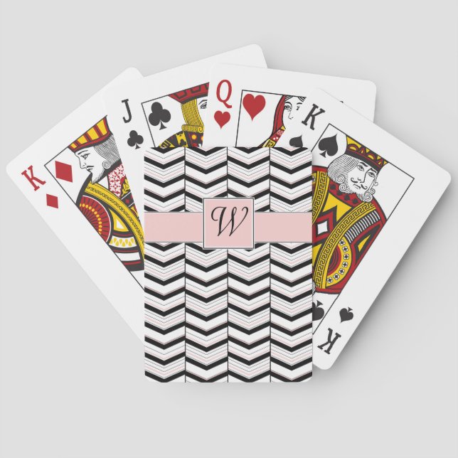 Cartes à jouer Chevron Noir Blanc et Rose (dos)