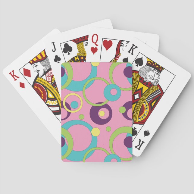 Cartes à jouer classiques Cercles Rose Funky (dos)