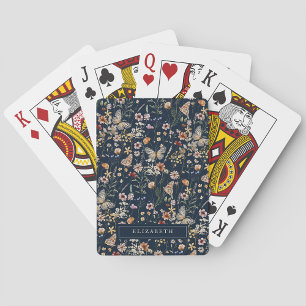 Cartes à jouer Classiques Fleur Sauvage Bleu Marin