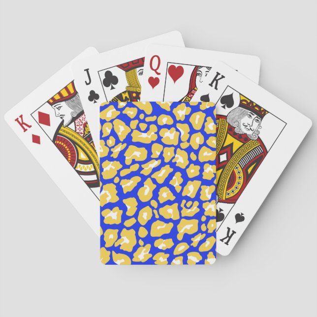 Cartes à jouer classiques imprimées guépard bleu e (dos)
