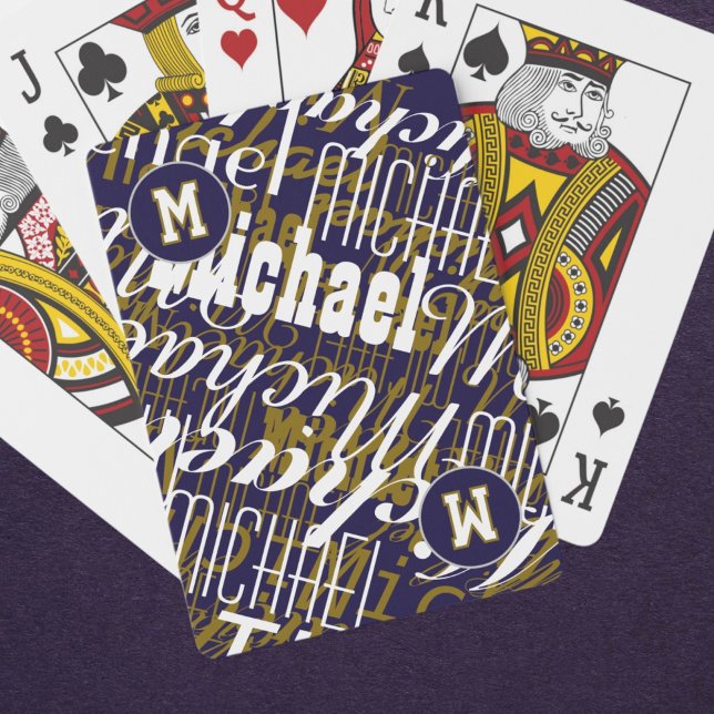 Cartes à jouer Cool avec nom - Monogramme Bleu (Créateur téléchargé)