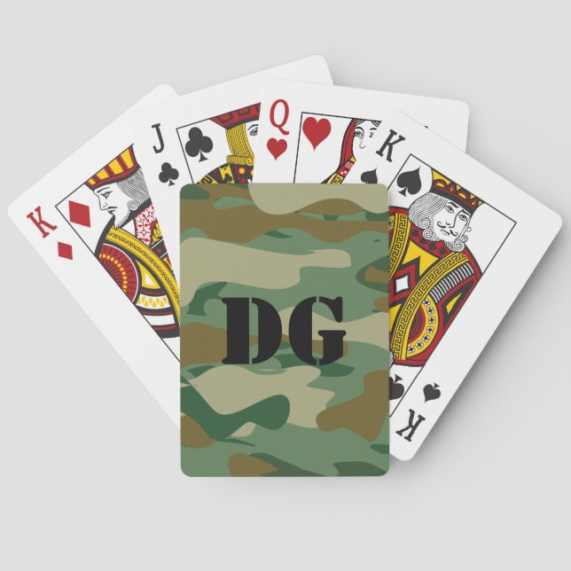 Cartes à jouer couleur camouflage avec monogramme  (dos)