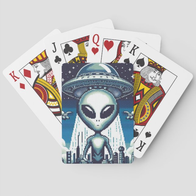 Cartes à jouer d'alien 8 bits (dos)