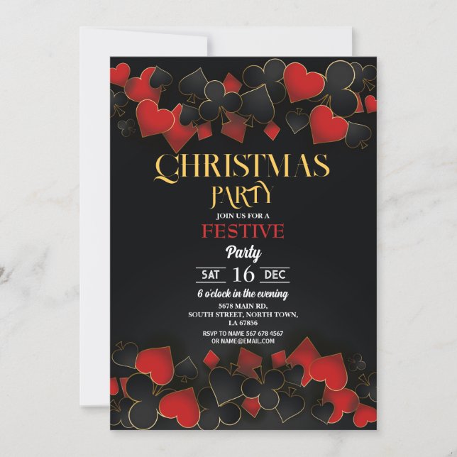 Cartes à jouer de casino de Noël Or Noir Festif (Devant)