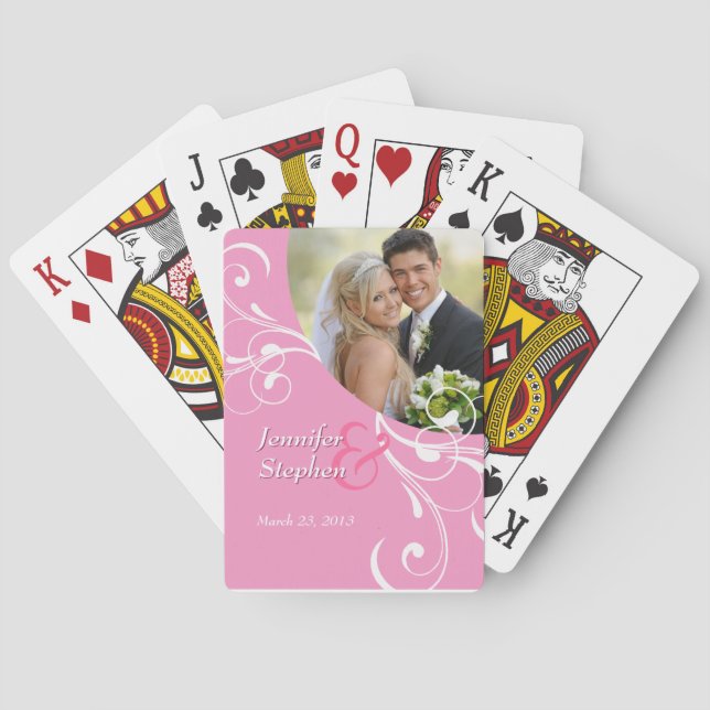 Cartes à jouer de mariage à motif floral rose en s (dos)