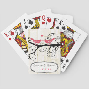 Cartes à jouer de mariage Oiseaux de l'amour rose