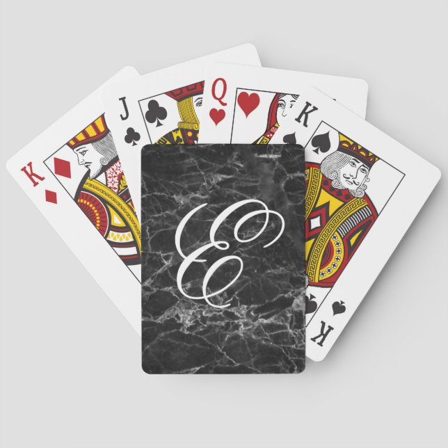 Cartes à jouer en marbre noir avec initiale person (dos)