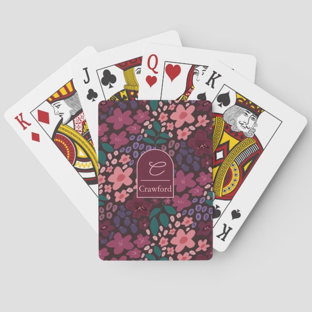 Cartes à jouer florales lunaires personnalisées av (dos)
