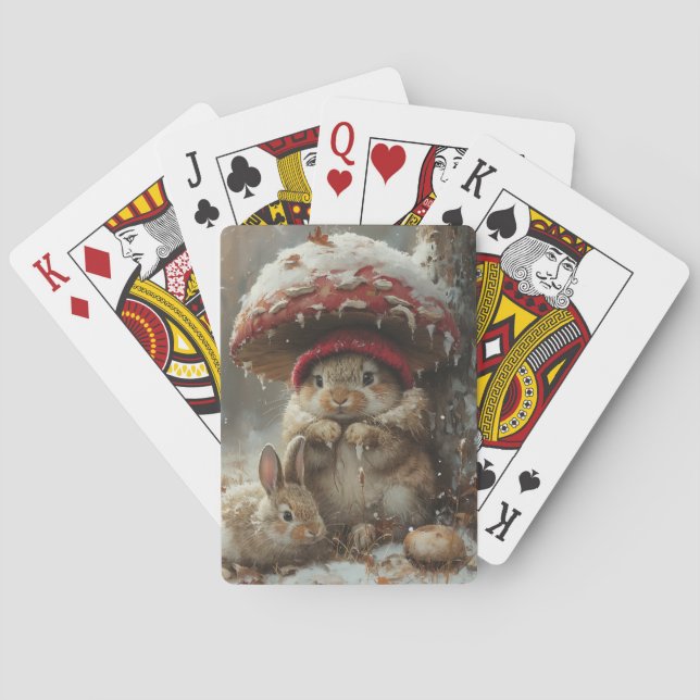 Cartes à jouer Lapins mignons sous champignon d'hi (dos)