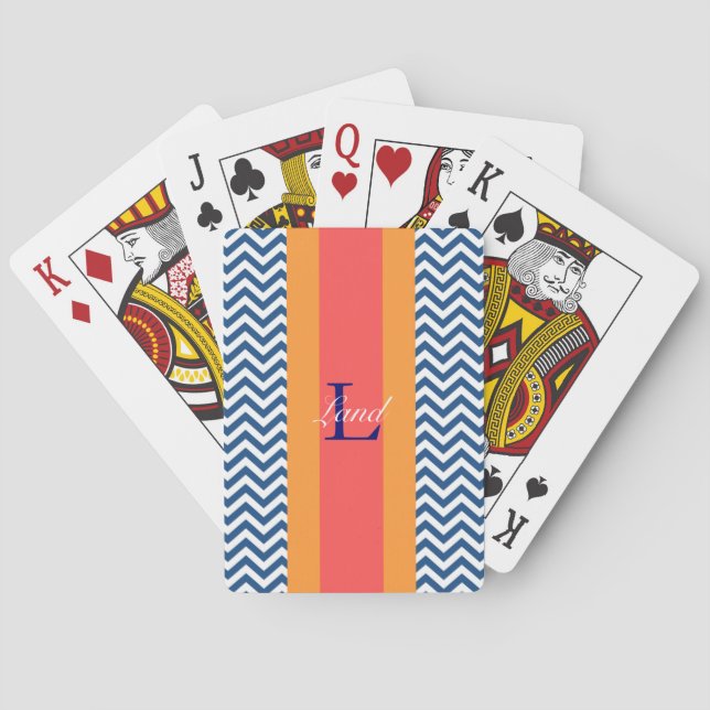 Cartes à jouer Monogram Preppy Blue Chevron (dos)