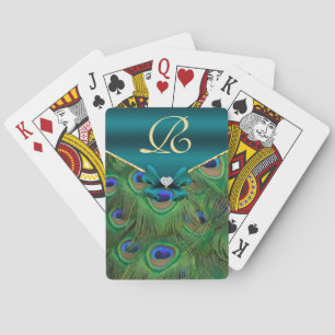 Cartes à jouer monogramme paon sarcelle
