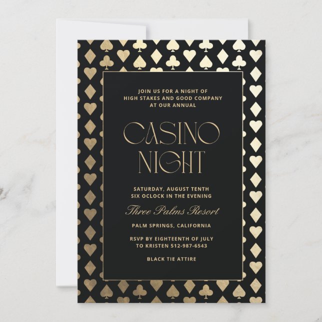 Cartes à jouer noir et or pour invitation de soiré (Devant)