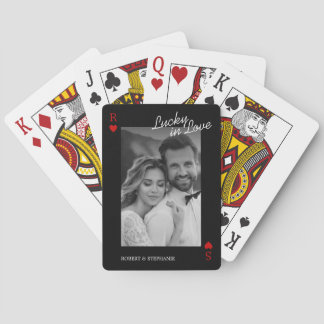 Cartes à jouer noires avec photo de couple élégant