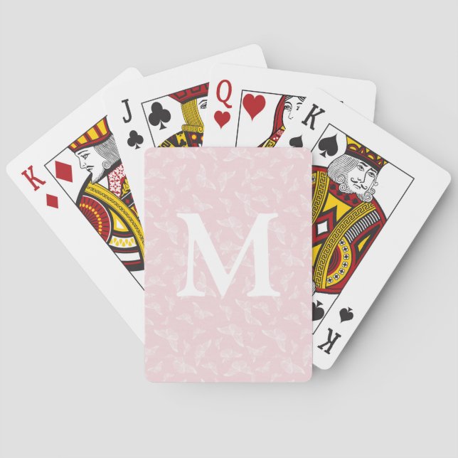 Cartes à jouer papillon rose initial (dos)