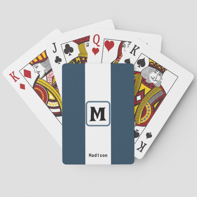 Cartes à jouer rayées navy nom personnalisé (dos)