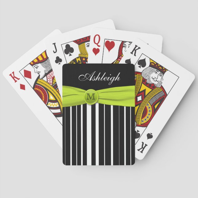 Cartes à jouer rayées vert citron, noir et blanc M (dos)