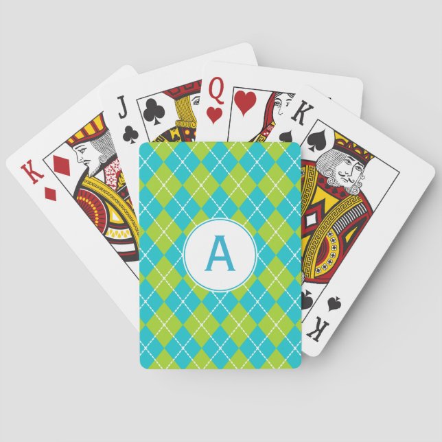 Cartes à jouer turquoise monogrammées (dos)