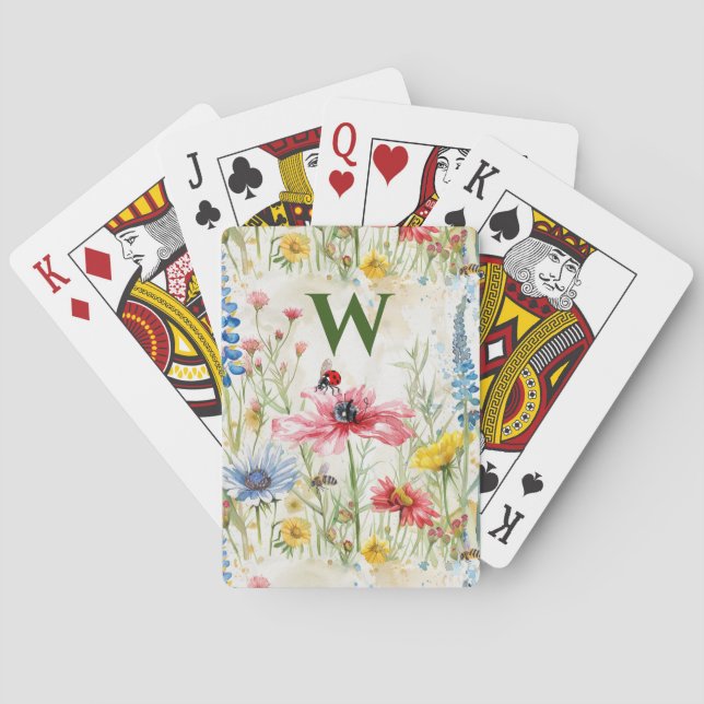 Cartes à jouer Wildflower avec coccinelles initial (dos)