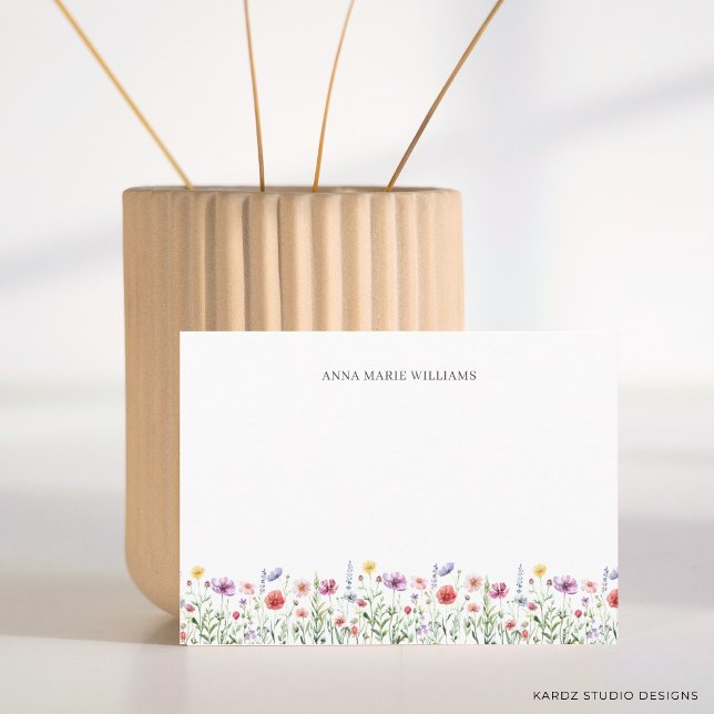 Cartes à notes florales chic fleurs sauvages (The front of the card is shown in 3.5 x 5 in. Choose size, paper and corner style.)