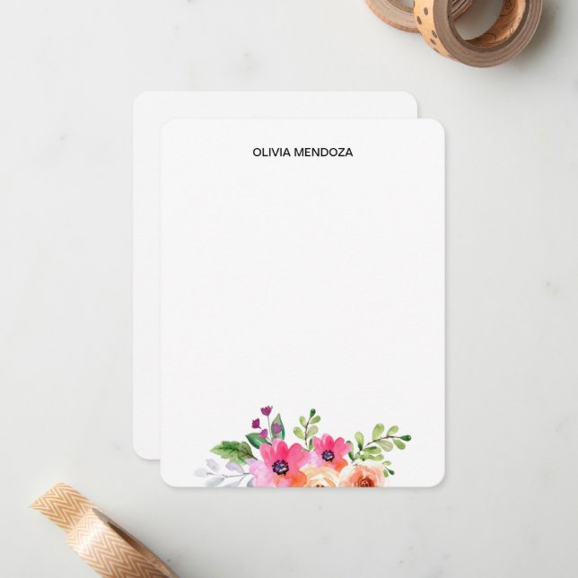 Cartes à notes florales personnalisées (Devant/Arrière en situation)