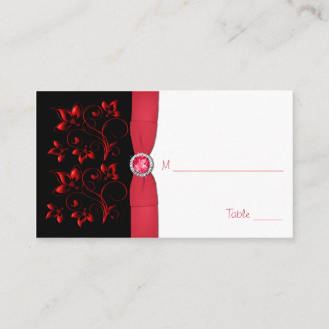 Cartes à puce florales rouges, noires et blanches (Devant)