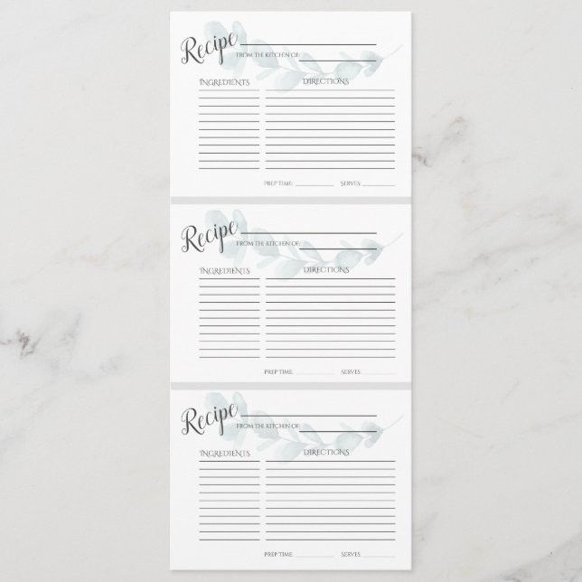 Cartes à recettes florale bleu poussiéreux (Devant)