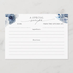 Cartes à recettes florales élégantes bleu et marin