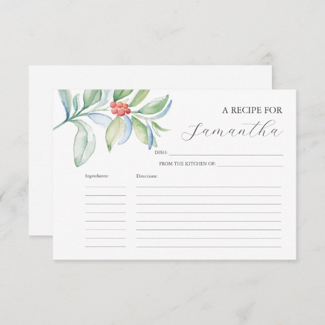 Cartes à recettes imprimables Aquarelle Noël (Devant / Derrière)