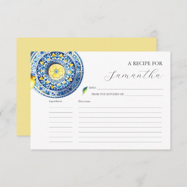 Cartes à recettes imprimables Citron bleu et jaune (Devant / Derrière)