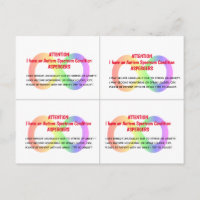 Cartes ALERTE AUTISM personnalisables x 4 par cart