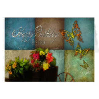 CARTES ANNIVERSAIRE , SOEUR , FLEURS DE PAYS