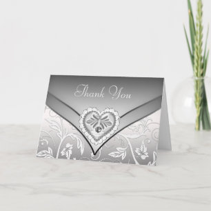 Cartes argentées blanches de Merci de coeur de