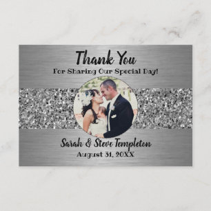 Cartes argentées de Merci de mariage de photo