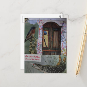 Cartes avec Oiseaux et Poissons Collage Rétro