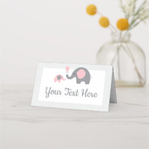 Cartes Baby showers pour éléphants rose et gris