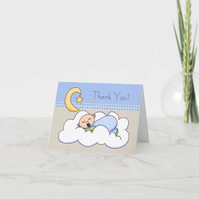 Cartes beiges bleues de Merci de bébé de nuage de (Devant)