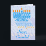 Cartes Blue Menorah Chanukah<br><div class="desc">Ménorah bleu avec flammes orange,  avec reflets ondulés. Le design de Chanukah. Cartes de voeux personnalisées Chanukah - customisez votre propre salutation à l'intérieur.</div>