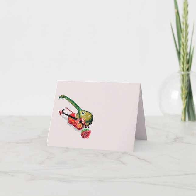 Cartes : Bouzouki, Violon avec un Rose (Devant)