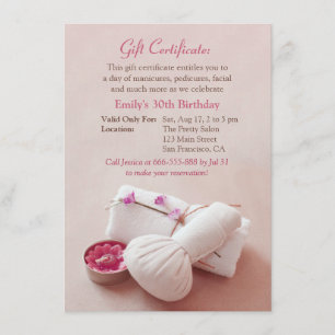 Cartes Cadeau Spa Invitations pour Fête d'Annivers